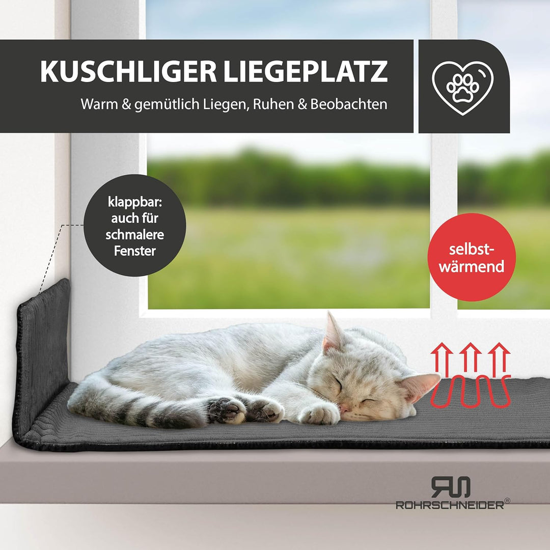 Rohrschneider Katzen Fensterliege | selbstwärmende Katzendecke | Made in EU | Katzenkissen mit Rutsc