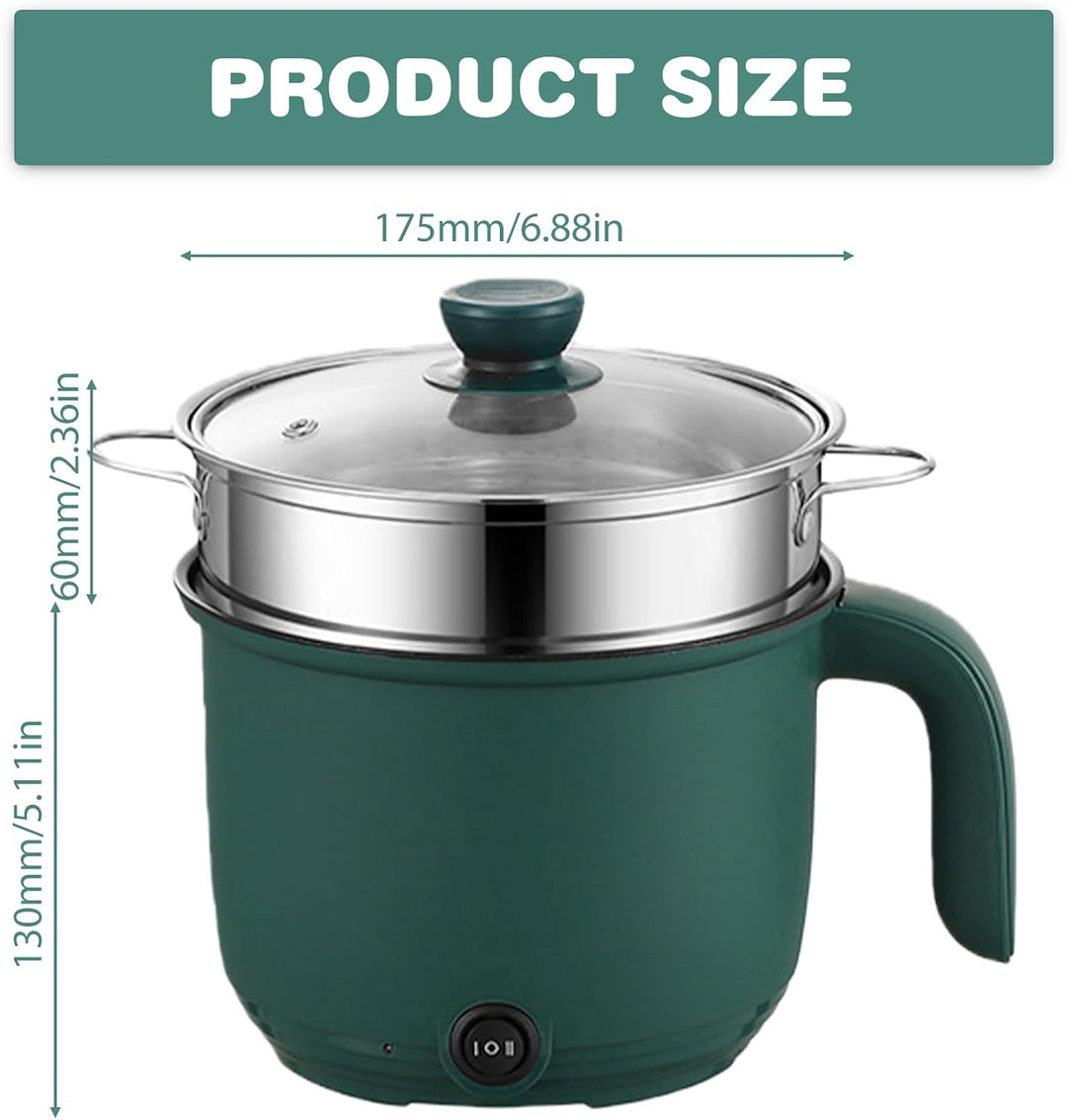 Elektrischer Hot Pot 1.5L, Tragbare Mini Antihaft Multikocher mit Dampfgarer, Schneller Ramen Kocher