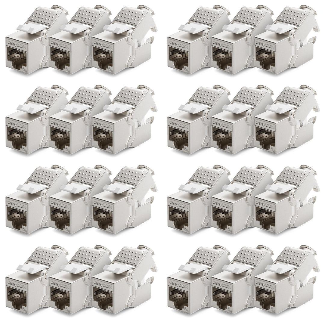 deleyCON 24x Keystone Modul CAT 6a Jack - Vollgeschirmt STP RJ45 Buchse Werkzeugfrei Dank Snap-In Mo