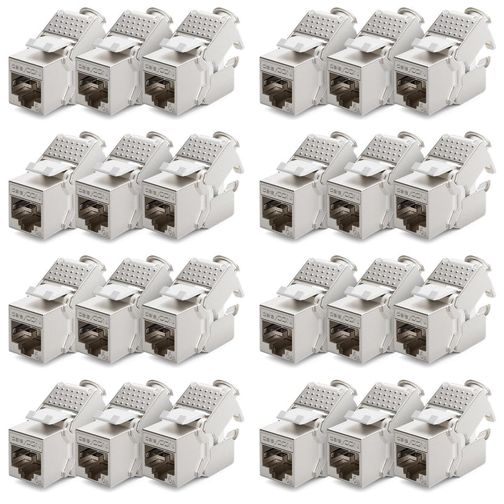 deleyCON 24x Keystone Modul CAT 6a Jack - Vollgeschirmt STP RJ45 Buchse Werkzeugfrei Dank Snap-In Mo