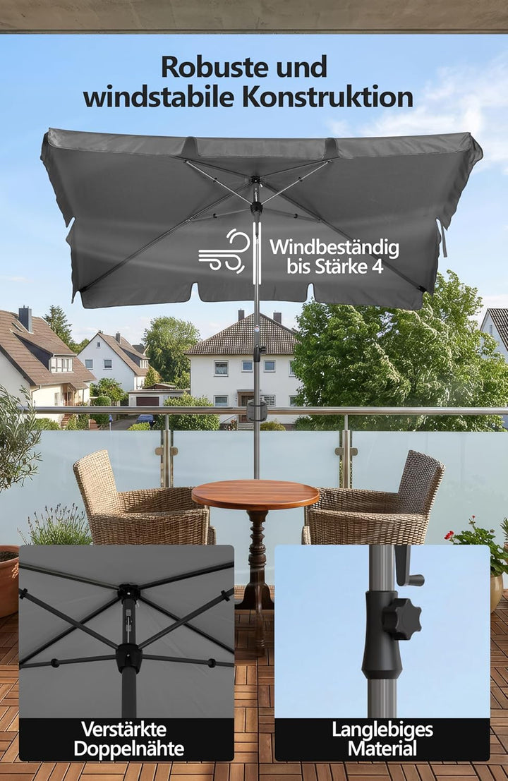 Menz SunnyShade Balkonschirm Roma mit Schutzhülle, Anthrazit, Sonnenschirm Balkon 200x125 cm, Sonnen