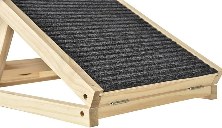 QiMu Haustierrampe aus massivem Holz, 2-fach höhenverstellbar mit rutschfestem Teppich, Sicherheitst