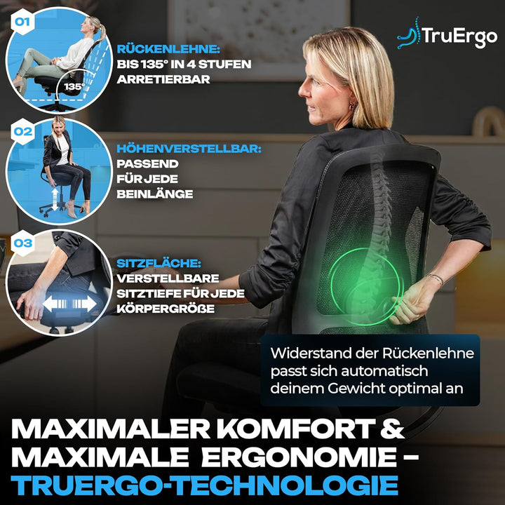 VALKENSTOL M4 Bürostuhl Ergonomisch Testsieger, Einstellbarer für maximale Bewegungsfreiheit, Rücken