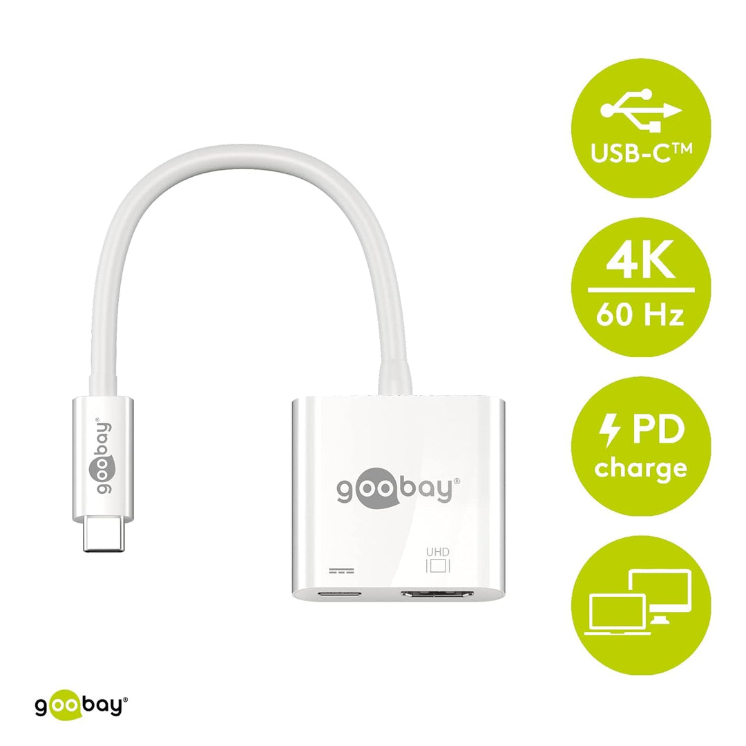Goobay 62110 USB-C Stecker auf HDMI-Buchse, PD, weiss, extra USB-C Buchse USB-C > HDMI, USB-C > HDMI