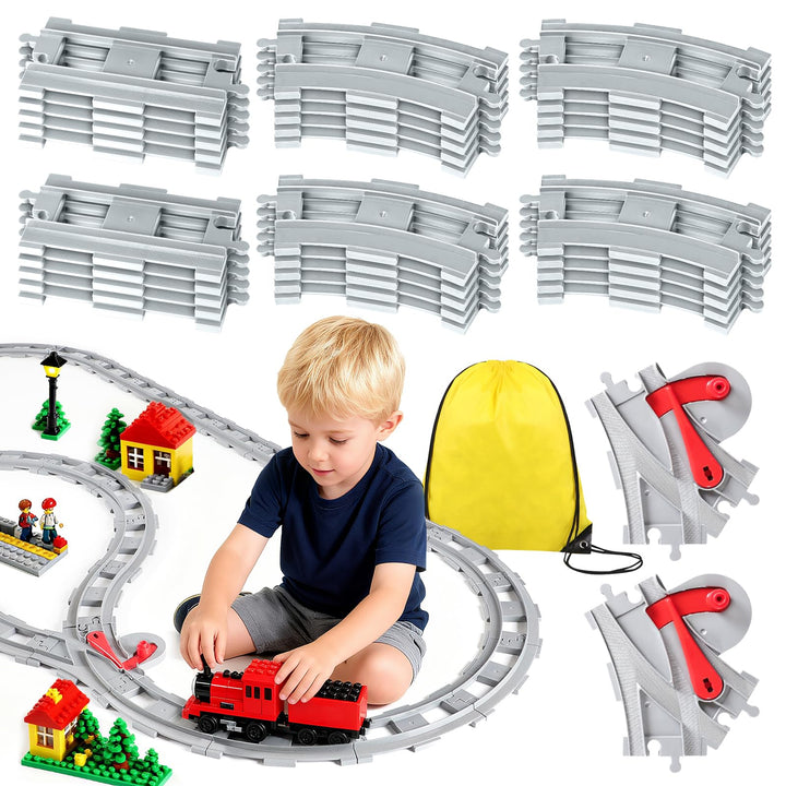 Bausteine Zug Schienen Set, 32PCS Spielzeug Eisenbahnschienen, City Zug Schienen Set mit Cross Track