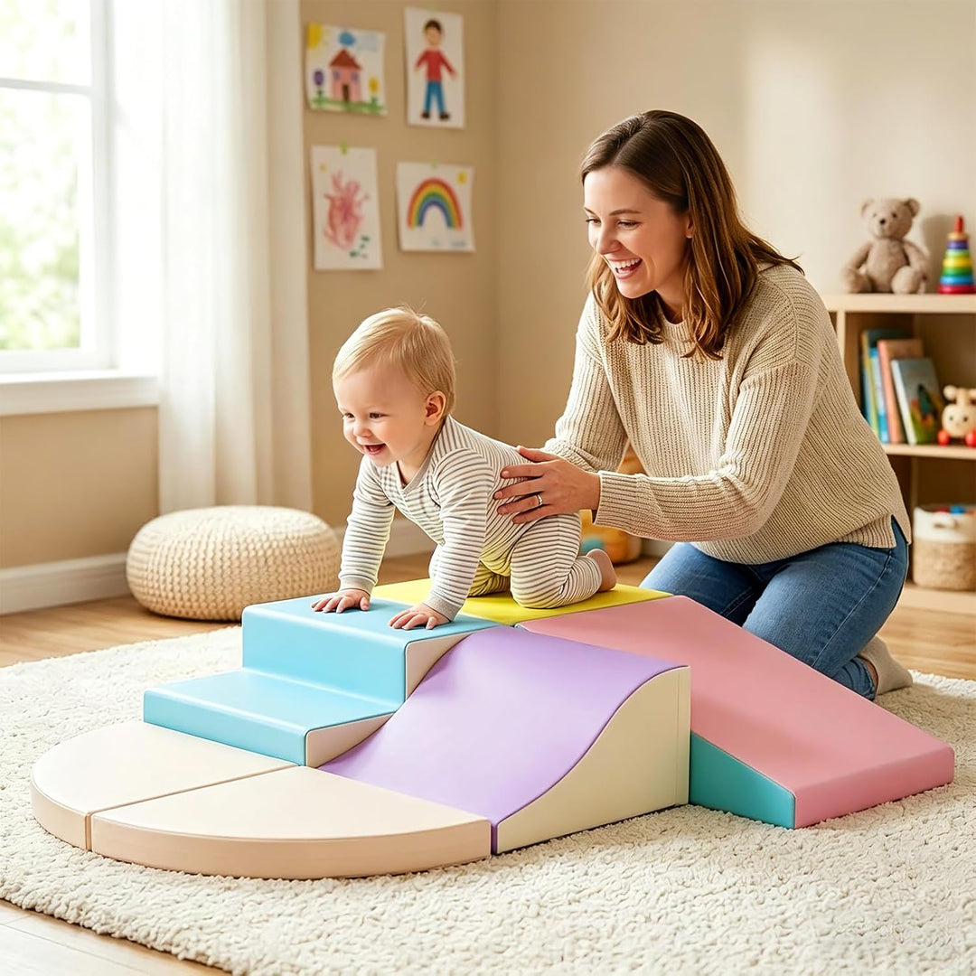 6er Soft Play Corner Climber Set,Motorikspielzeug für Babys & Kleinkinder,Schaumstoff Kletterbaustei