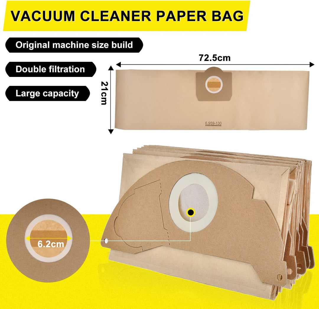 Staubsaugerbeutel für Karcher 6.959-130.0 Papierfilterbeutel 10 Stück Staubsaugertüten für Kärcher N