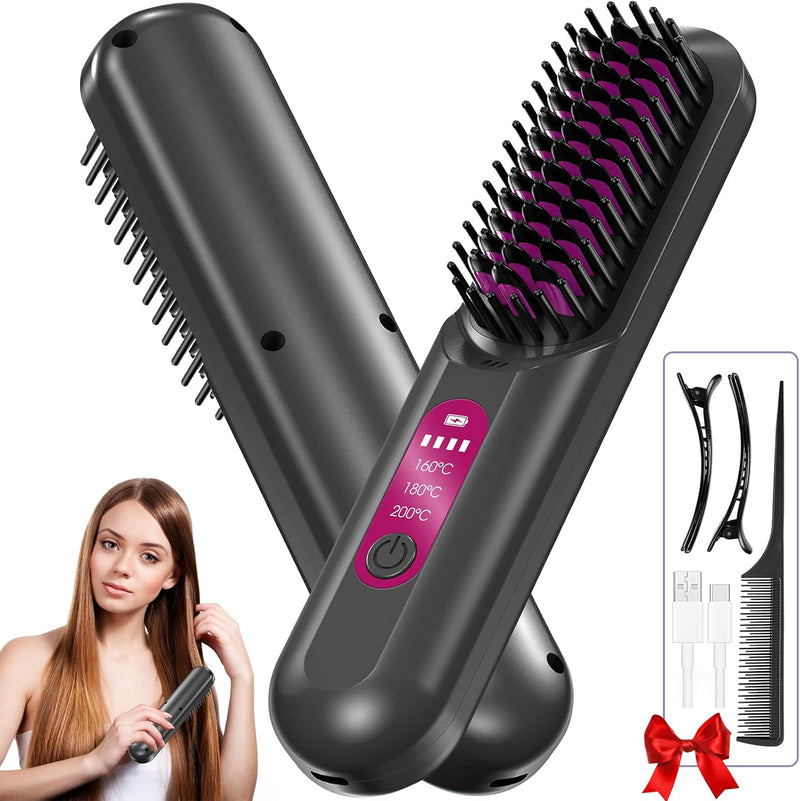 LADYSONS Haarglätter Bürste, 5000mAh Glättbürste Kabellos, Mini Tragbare Glätteisen für Reise, Schne