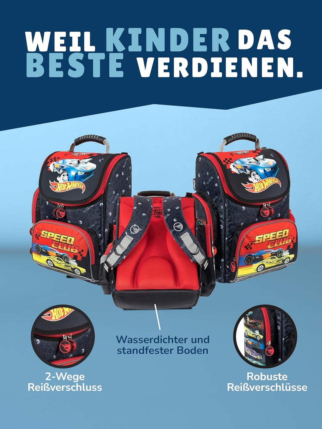 Familando Hot Wheels Schulranzen-Set 7 tlg. mit Federmappe, Turnbeutel und