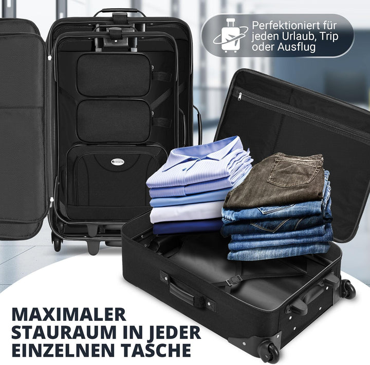 Juskys Trolley Reisekoffer Set 5 teilig - 60 Liter, 2 Rollen, Weichschale, wasserabweisend Stoff, le