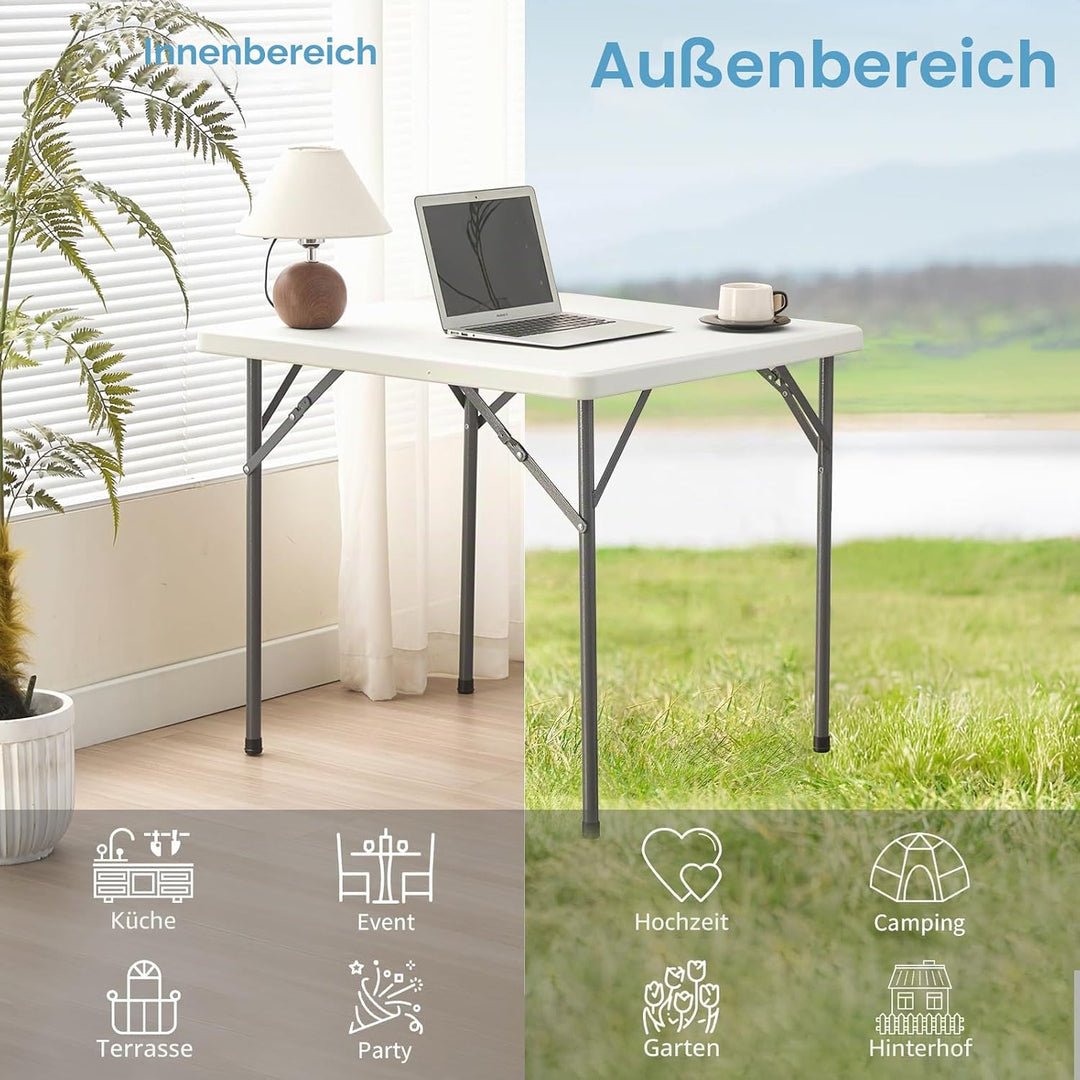 KAIHAOWIN Klapptisch Esstisch 80x80cm Quadratischer Gartentisch Weiss Flohmarkttisch Wetterfest für