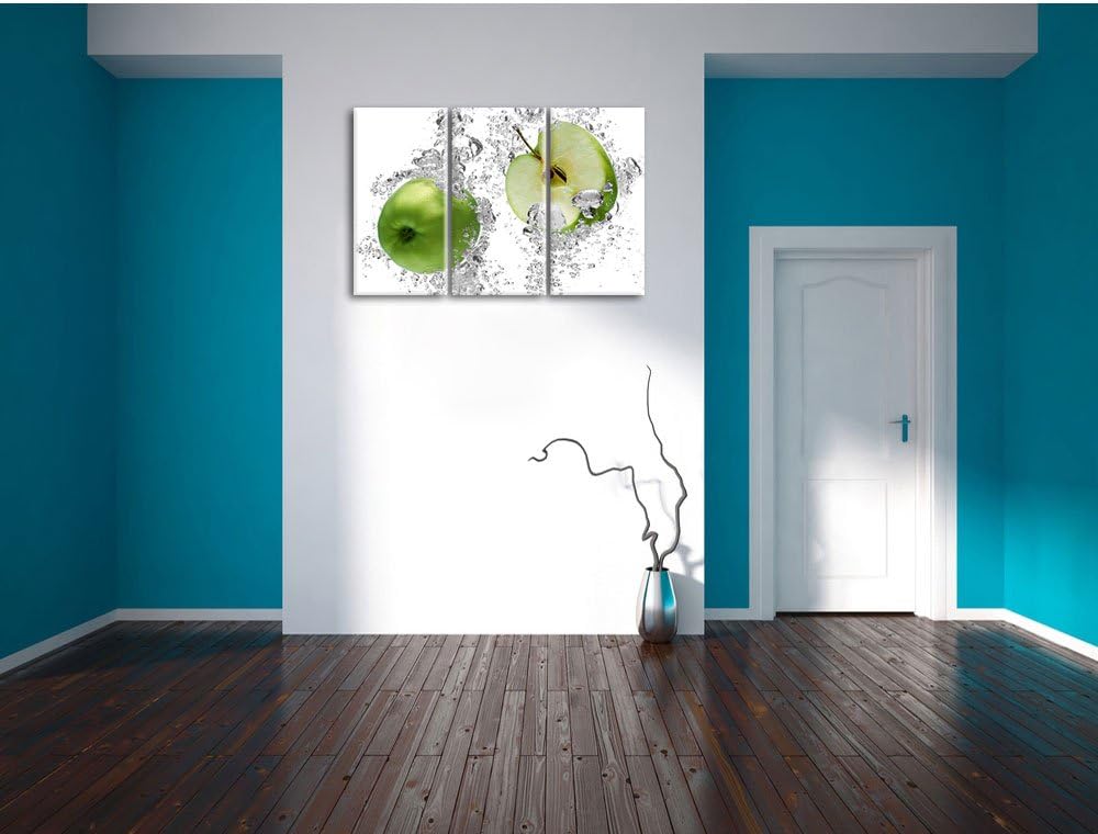Pixxprint saftig grüne Äpfel im Wasser als Leinwandbild/Grösse: 3 Teilig (120x80 cm) cm/Wandbild/Kun