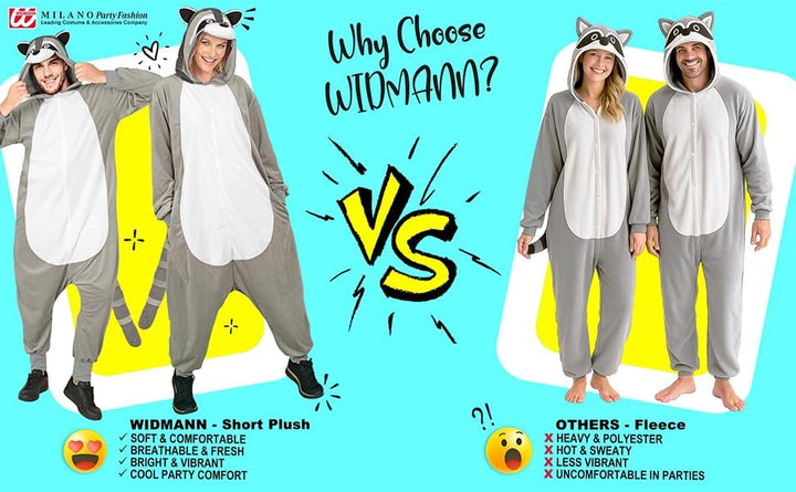 W WIDMANN MILANO Party Fashion - Tier Overall für Erwachsene, weicher Plüsch Jumpsuit mit Kapuze, Ti