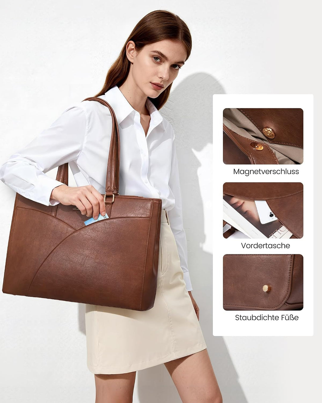 LOVEVOOK Laptoptasche Damen, Handtasche Gross Arbeitstasche Aktentasche | Wasserdicht PU Leder, Eleg