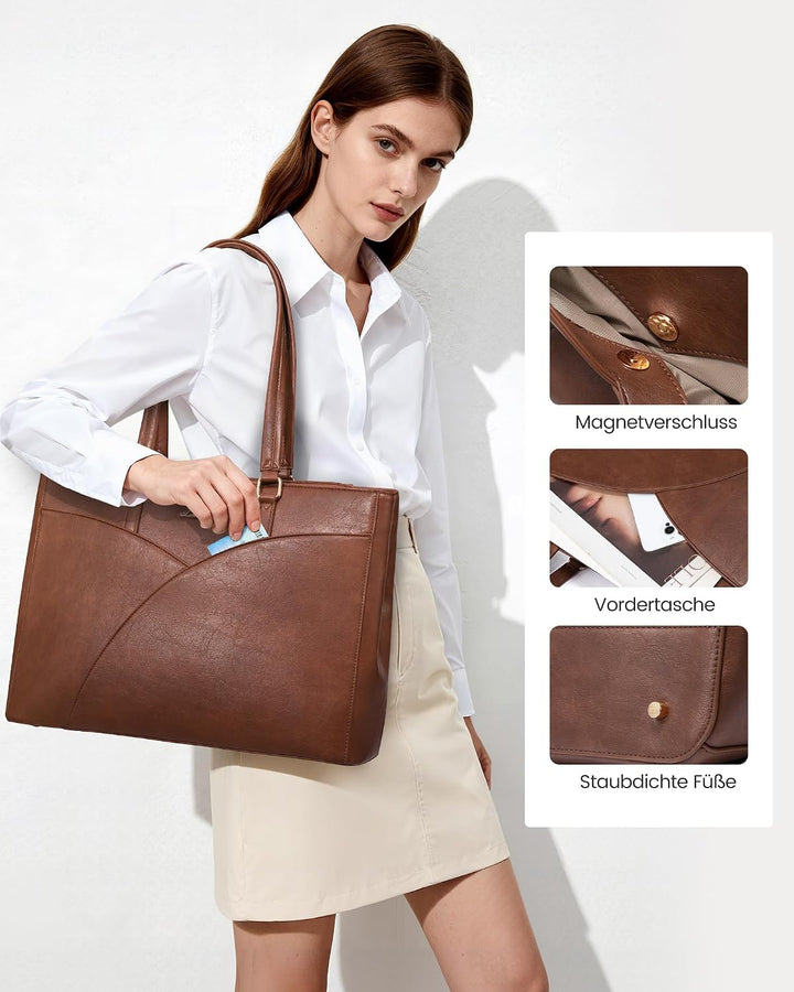 LOVEVOOK Laptoptasche Damen, Handtasche Gross Arbeitstasche Aktentasche | Wasserdicht PU Leder, Eleg