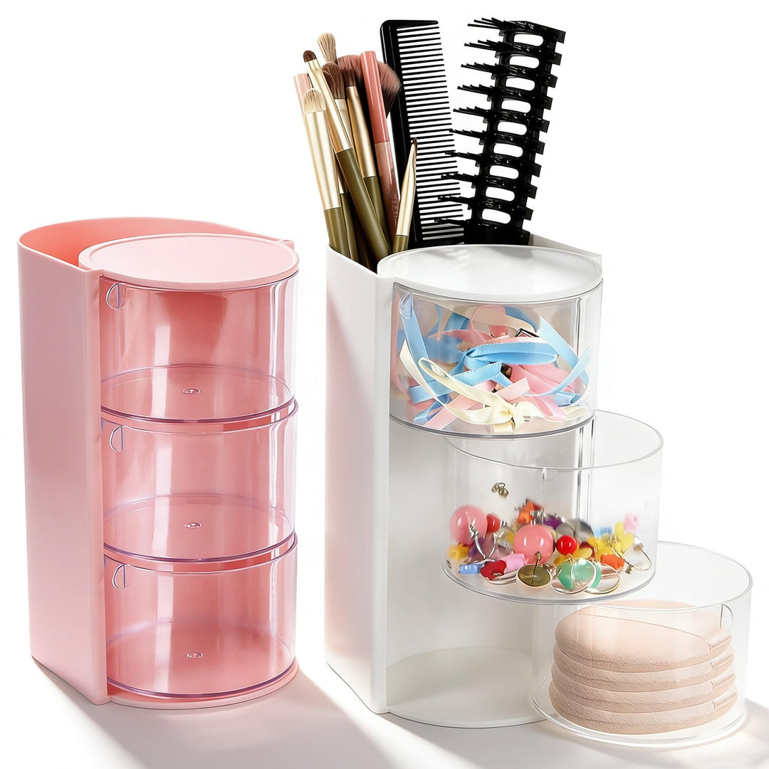 Schminktisch Organizer Haargummi Aufbewahrung 180°Dreh Kosmetik Organizer Schmuck 2Stk 3 Lagig Make