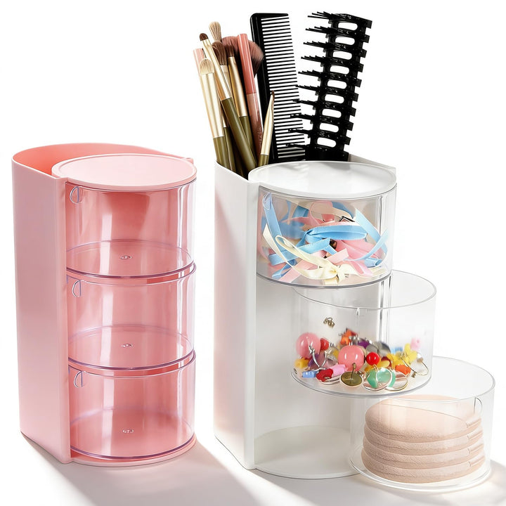 Schminktisch Organizer Haargummi Aufbewahrung 180°Dreh Kosmetik Organizer Schmuck 2Stk 3 Lagig Make