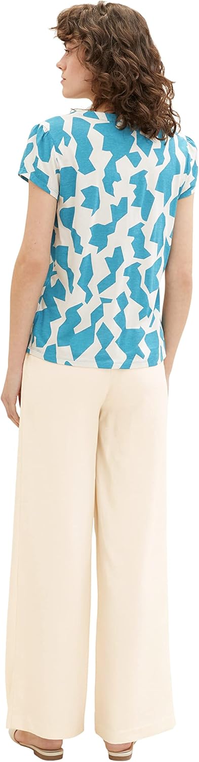 TOM TAILOR Damen Blusen T-Shirt mit Muster S 32146 - Petrol Big Abstract Design, S 32146 - Petrol Bi