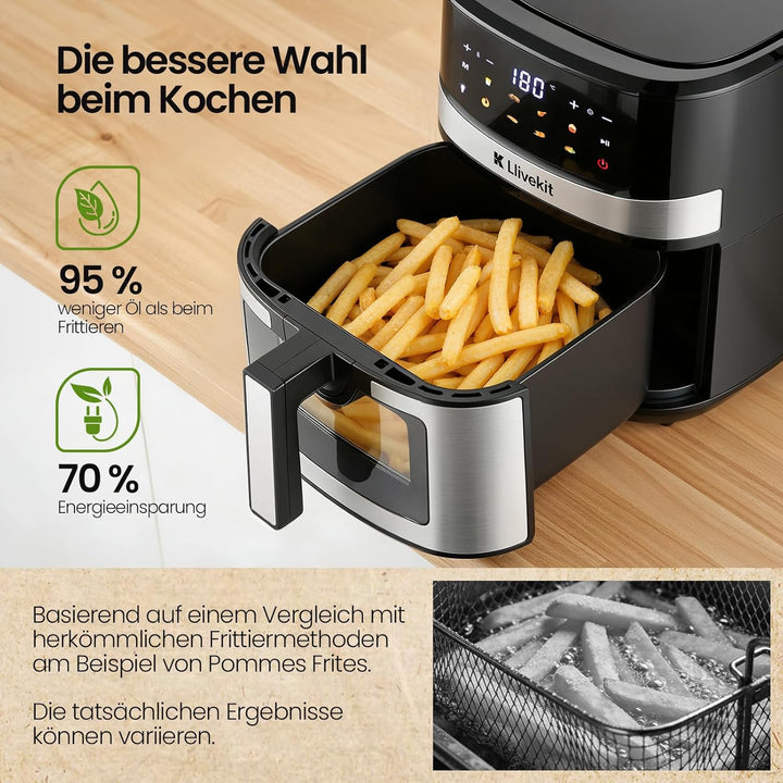 LLIVEKIT 7L Heissluftfritteuse XXL mit Farb-Touchscreen, Airfryer 360° Heissluft Zirkulation-Upgrade
