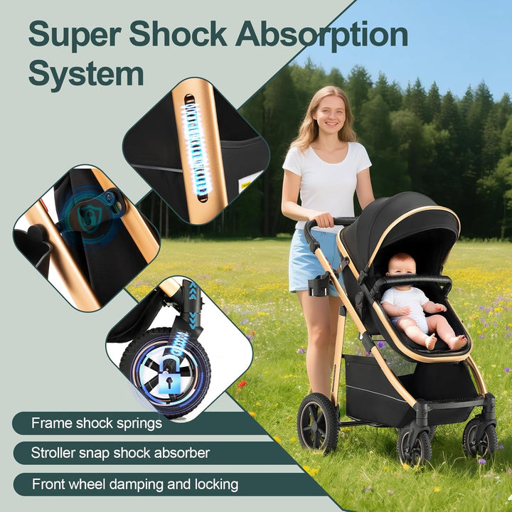 Kinderwagen 3 in 1, Kinderwagen & Buggys mit Autositz mit verstellbarem Griff, Kinderwagen mit Fests