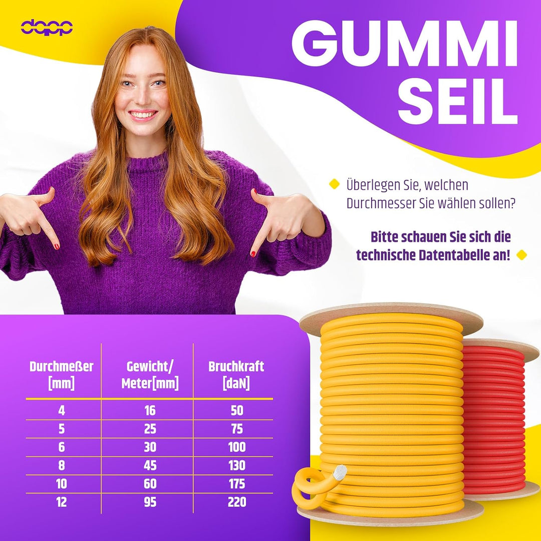 DQ-PP Gummiseil | 12mm | 25m | Schwarz | Expanderseil Expander Gummischnur Gummikordel Spannseil Pla
