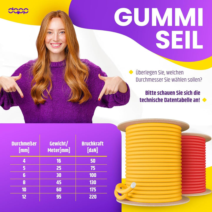 DQ-PP Gummiseil | 12mm | 25m | Schwarz | Expanderseil Expander Gummischnur Gummikordel Spannseil Pla
