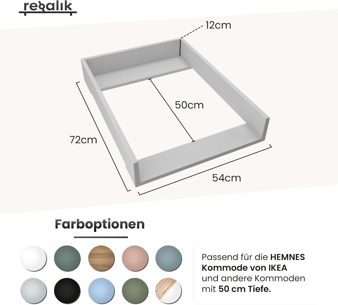 Wickelaufsatz für Hemnes von IKEA, Wickeltischaufsatz für 50 cm Kommoden, Abnehmbar Wickelkommode au