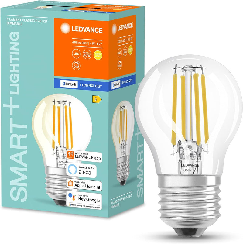 LEDVANCE Smarte LED-Lampe mit Bluetooth Mesh, Klares Filament E27 Leuchtmittel mit Tropfenform, Dimm