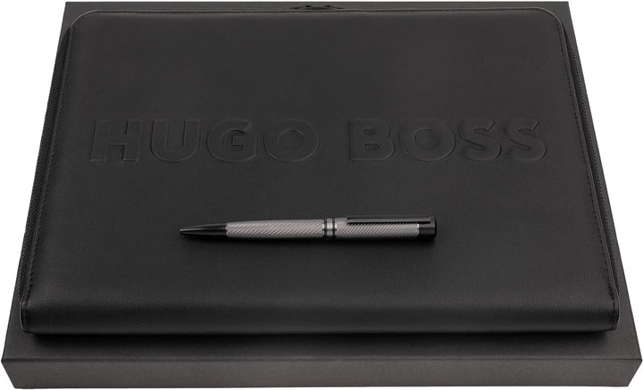 Hugo Boss Schreib-Set Kugelschreiber Filament und A4 Konferenzmappe Label Black in der Geschenkbox,
