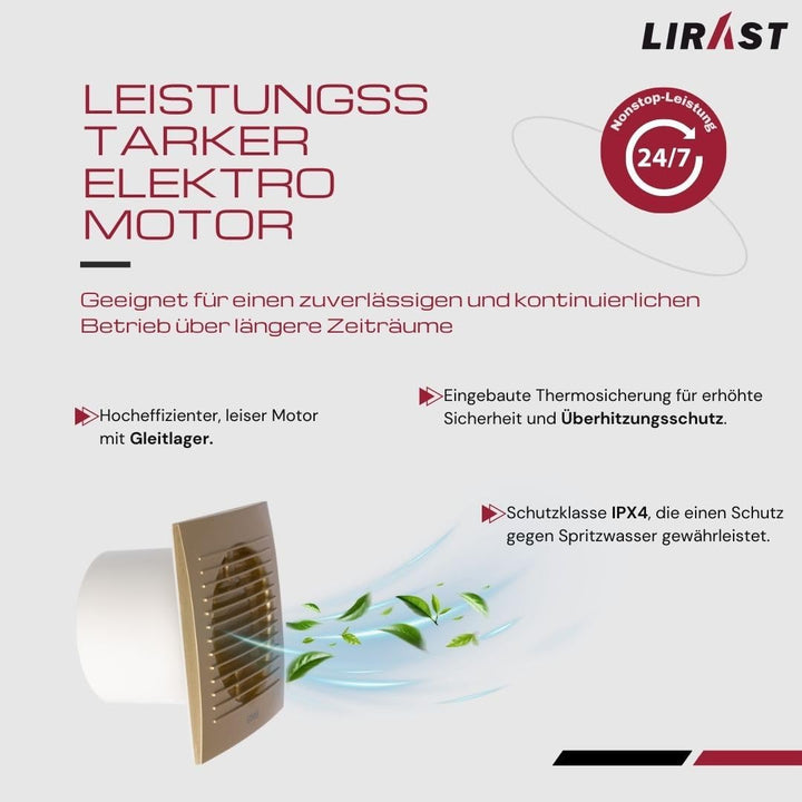 Ø 100mm Gold Badlüfter - Lüfter für Effiziente Belüftung im Bad Kuche WC, Ø 100mm Gold