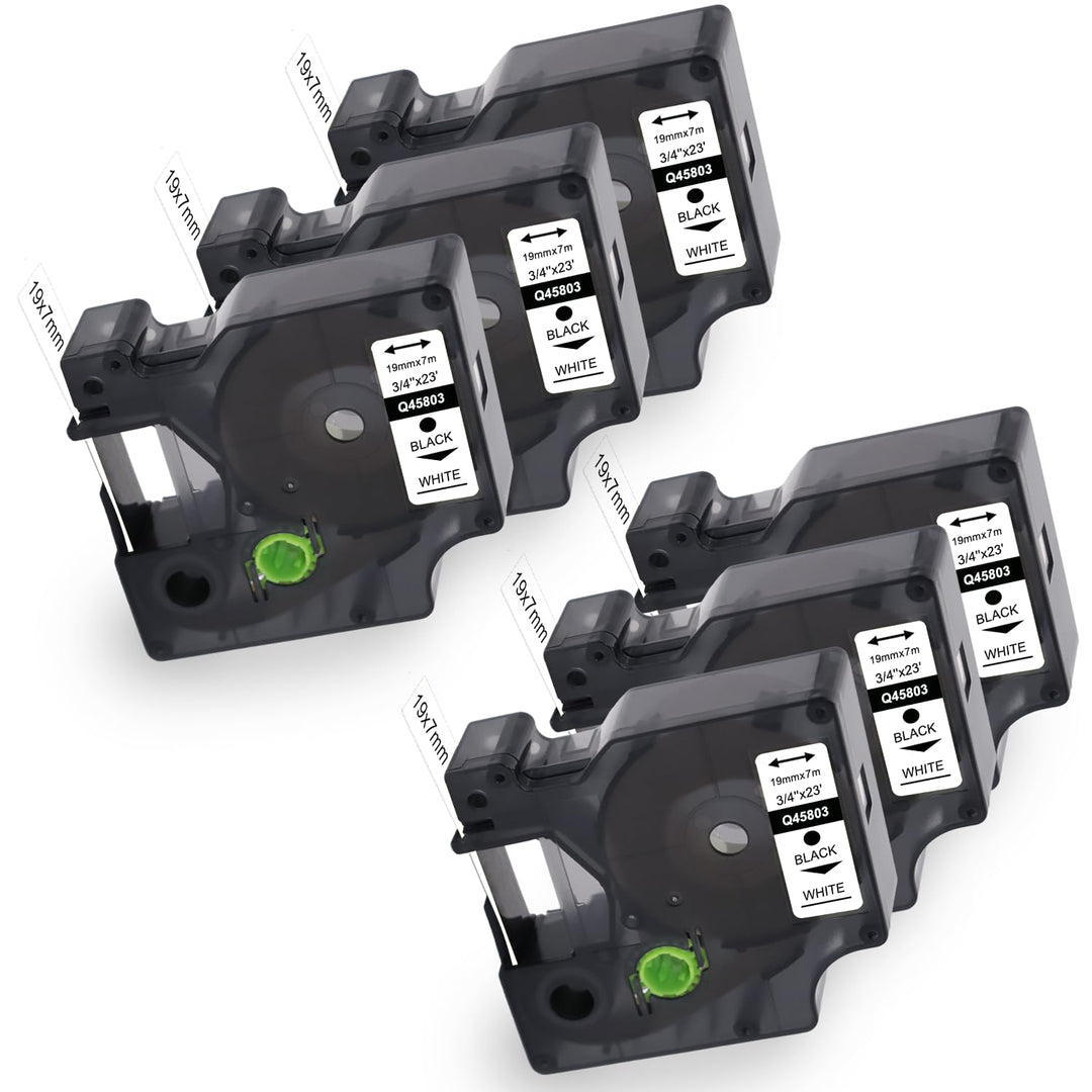 6X Molabel kompatibel mit Dymo D1 Etikettenband 19mm x 7m 45803 S0720830 Schwarz auf Weiss, geeignet