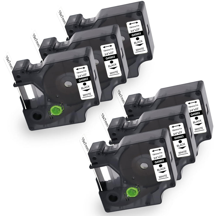 6X Molabel kompatibel mit Dymo D1 Etikettenband 19mm x 7m 45803 S0720830 Schwarz auf Weiss, geeignet