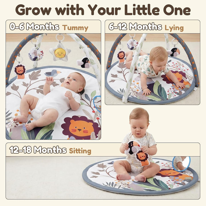 Highbird Baby Spielbogen mit Spielmatte und Krabbeldecke, mit 5 abnehmbaren Spielzeugen, Einfach zu