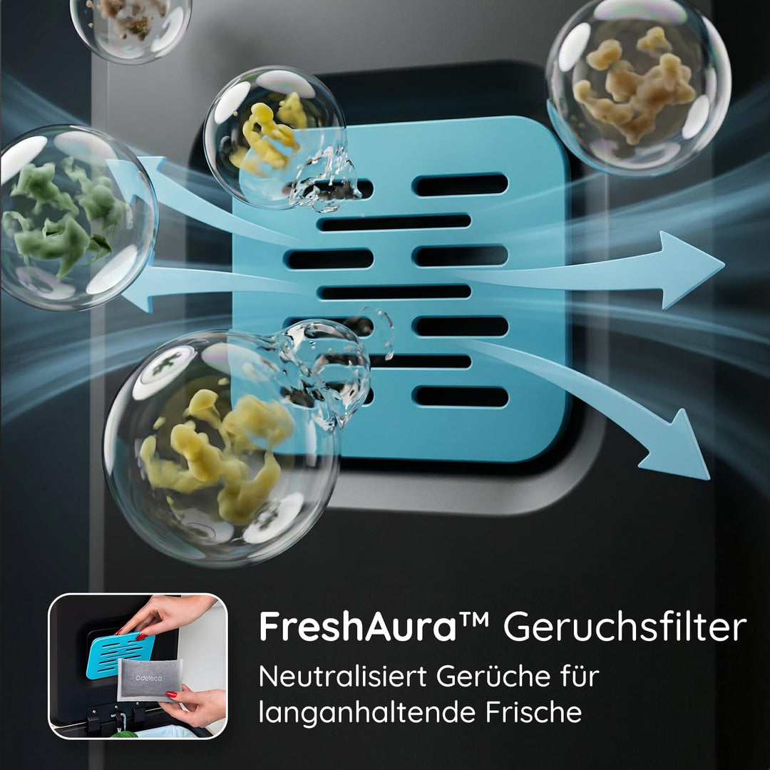 Mülleimer Küche 2 Fächer 60L - Doppelmülleimer mit FreshAura Geruchsfilter - Duo Slow Close Tretmüll