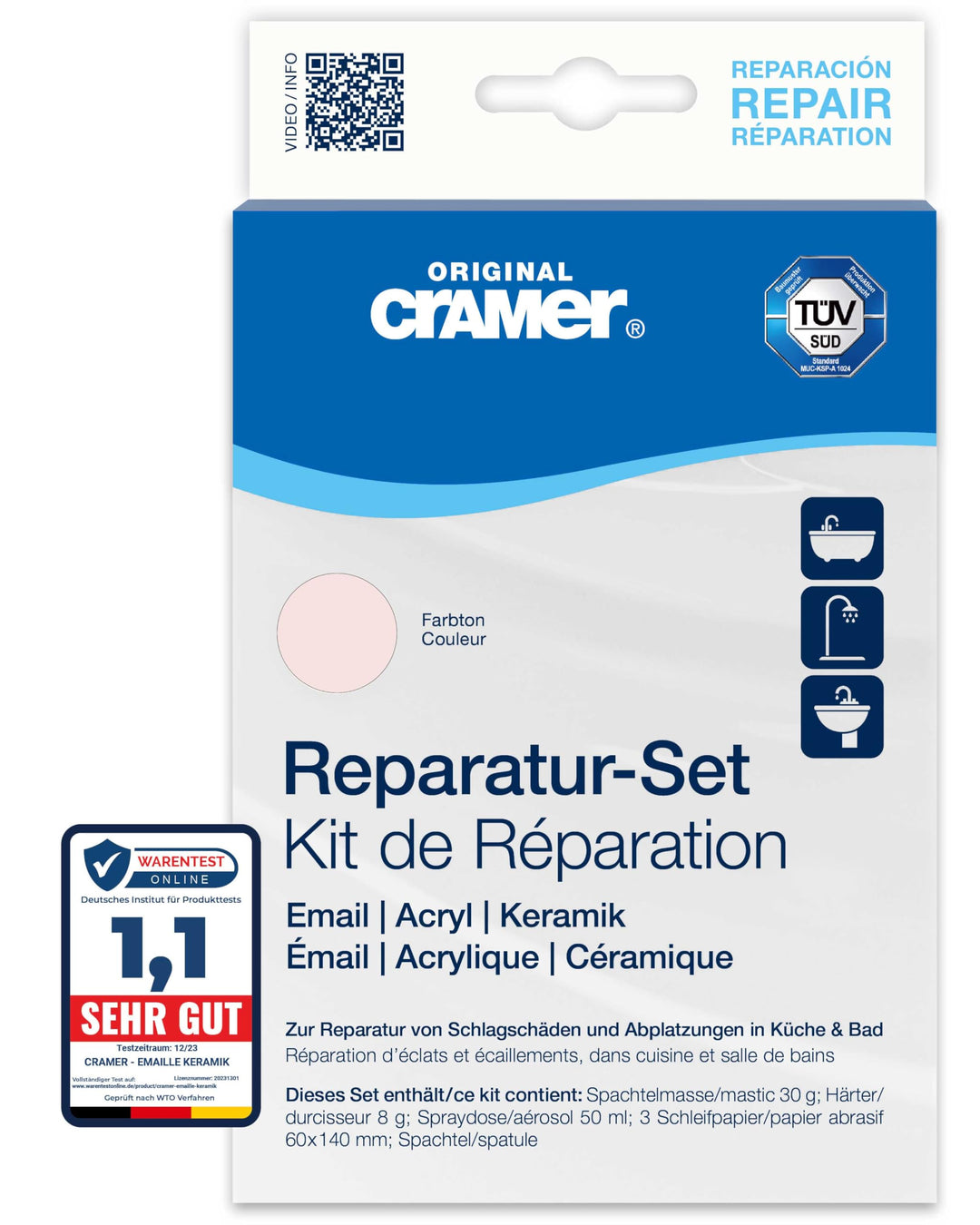 CRAMER Reparatur-Set whisper rosa 500 Emaille, Keramik, Acryl - Abplatzer an Badewannen, Duschwannen