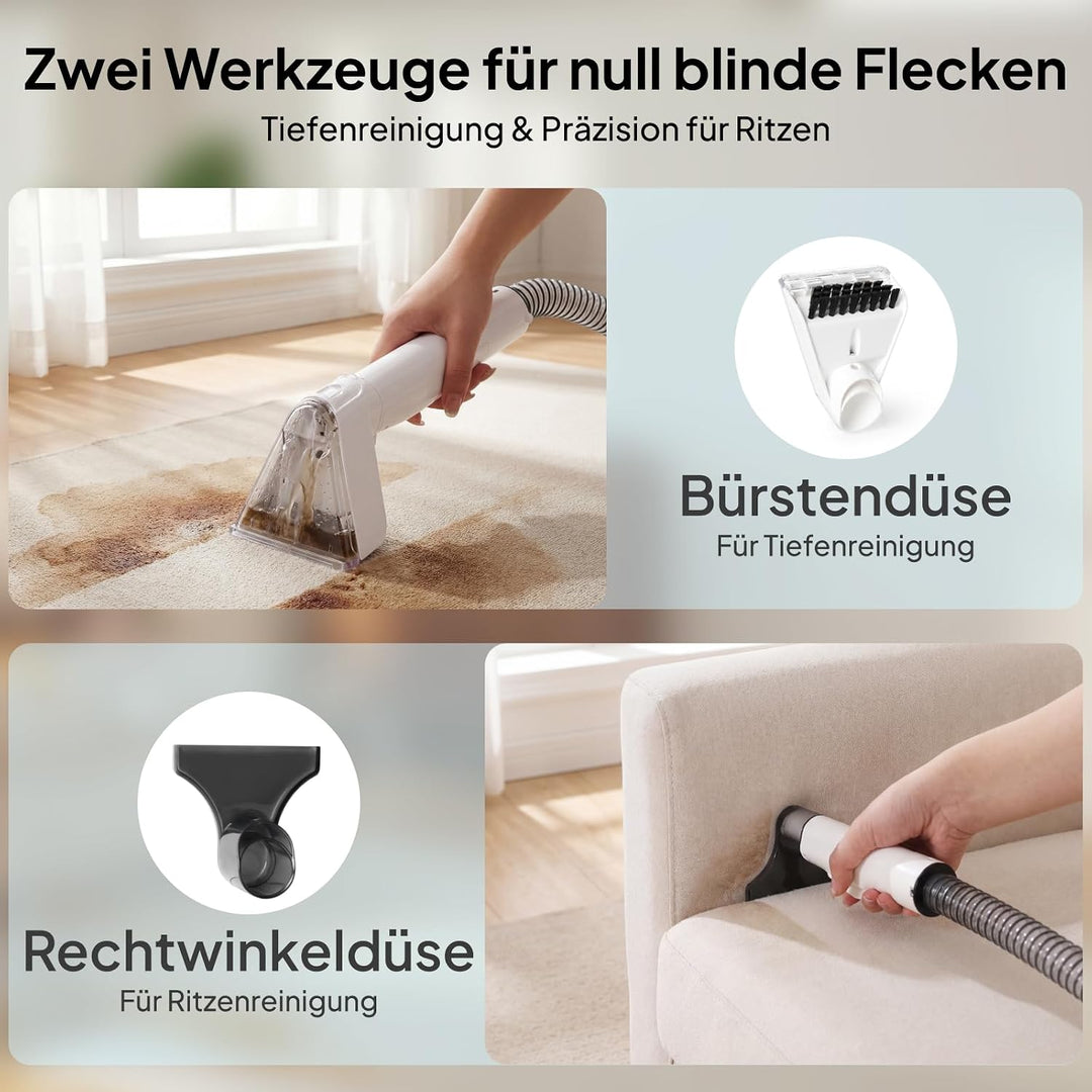 Polsterreiniger Gerät Nasssauger Waschsauger Teppichreiniger, 600W, 16KPa, 2,3L Wassertank, Selbstre