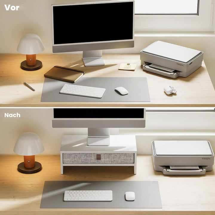 Fenge Monitorständer mit Schublade, 42,5 cm Monitorerhöhung, Desktop-Organizer für PC/Laptop/Drucker