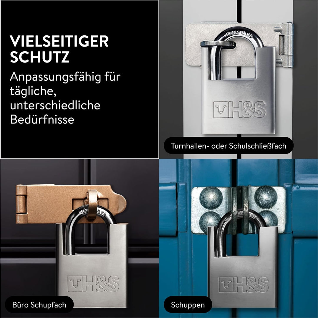 H&S 2er Pack Vorhängeschloss mit Schlüssel - 60mm Schloss Set mit 5 Schlüsseln - 2er Set Robustes Lo
