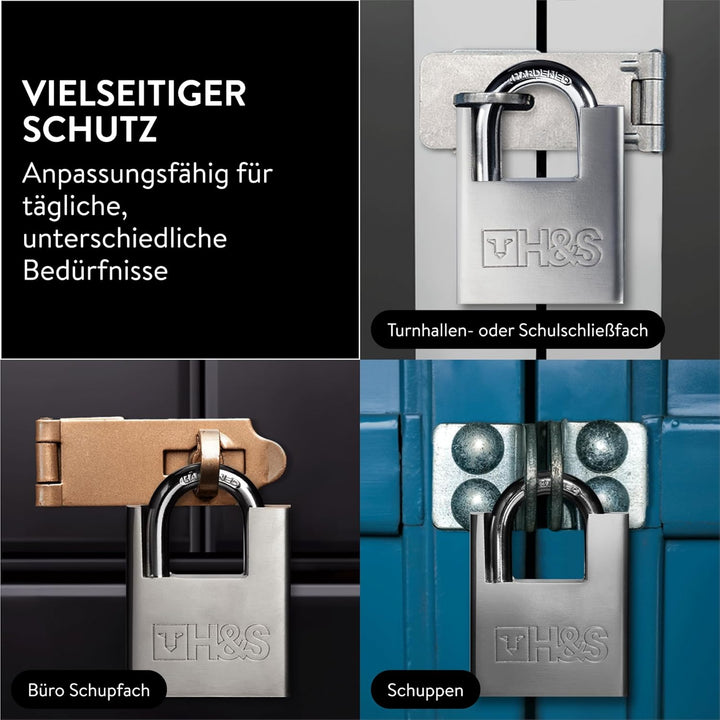 H&S 2er Pack Vorhängeschloss mit Schlüssel - 60mm Schloss Set mit 5 Schlüsseln - 2er Set Robustes Lo