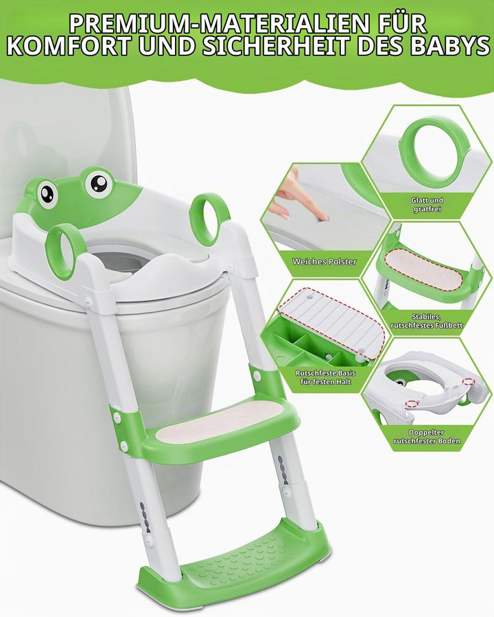 Toilettensitz Kinder mit Treppe, WC Sitz Kinder für Jungen und Mädchen, Höhenverstellbar und Klappba