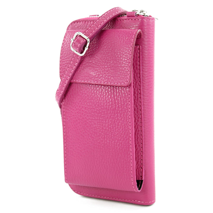 modamoda de - P06 - ital. Damen Umhängetasche Geldbörse Handytasche Leder Rosa, Rosa