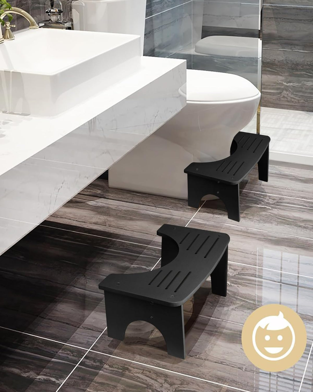 RayLove Toilettenhocker, WC Trittbrett aus Holz mit Anti Rutsch Pads, 35 Grad strapazierfähiger C-fö