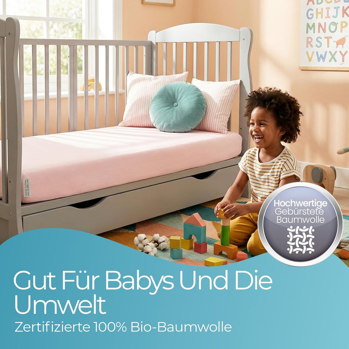 Spannbettlaken 70x140 aus 100% komplett natürlicher Bio-Baumwolle bettlaken 70 x 140 Baby in Rosa Fa