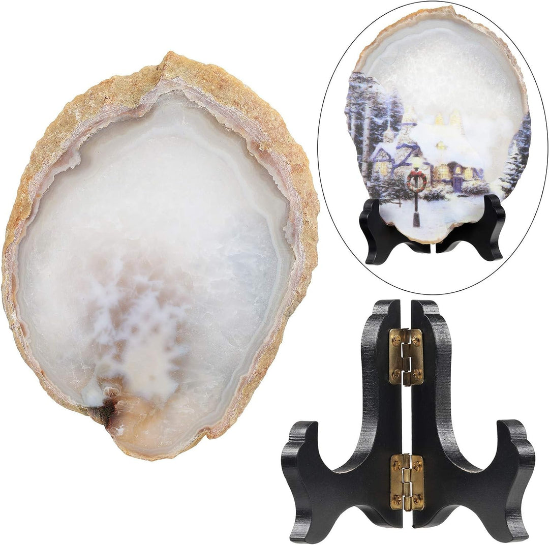 KYEYGWO Unregelmässige Achat Scheiben mit Holz Ständer, Achatscheiben Edelstein Feng Shui Desktop Or