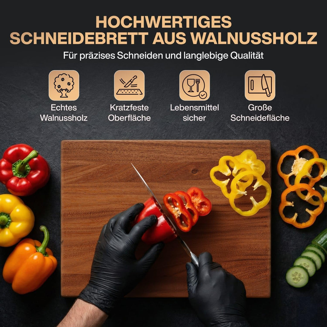 Premium Schneidebrett aus Nussbaum mit Saftrille - PERSONALISIERBAR - 40 x 30 cm Hochwertiges Küchen