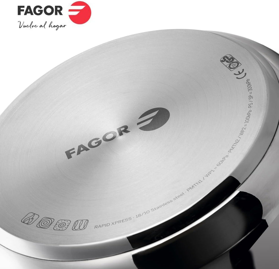 Fagor Rapid Xpress Schnellkochtopf 6 Litern, Induktion, Dampfkochtopf Express-Superschnell, Edelstah