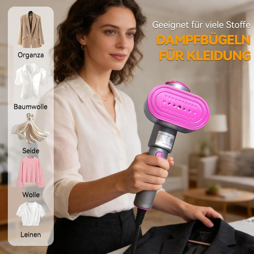 Dampfglätter, 2-in-1 Tragbarer Steamer mit 100ml Wassertank & 1200 W, 15s Schnellaufheizung, LED Dis