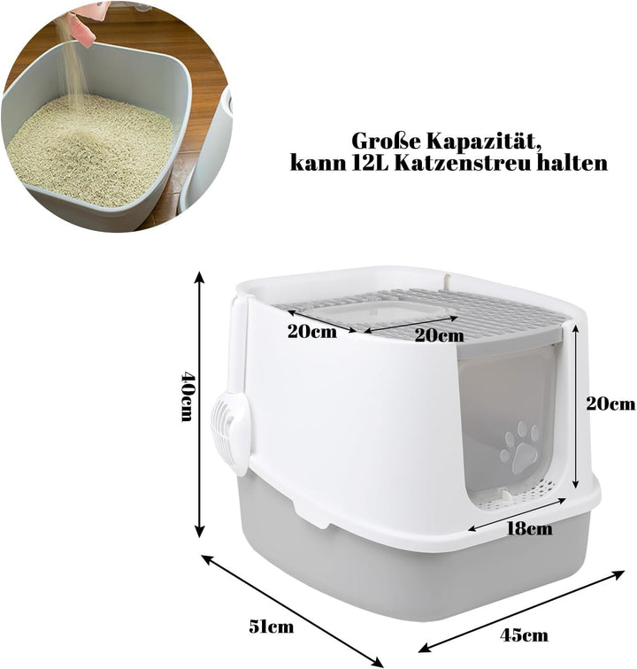 CALIYO Katzenklo mit Deckel - Anti-Geruch Katzenklo Geschlossen mit Hoher Rand, Katzentoilette mit S
