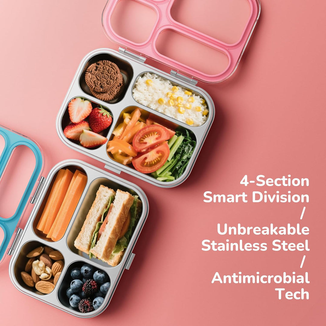 G.a HOMEFAVOR Edelstahl Brotdose Kinder 800ml Metall Bento Lunchbox mit 4 Fächern Auslaufsichere Bro