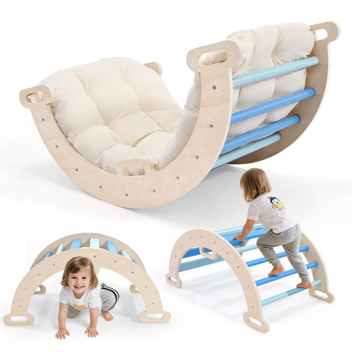 klettergerüst Indoor,Holzkletterbogen mit Weichem Kissen,Indoor Klettergerüst für Kinder ab 3 Jahre,